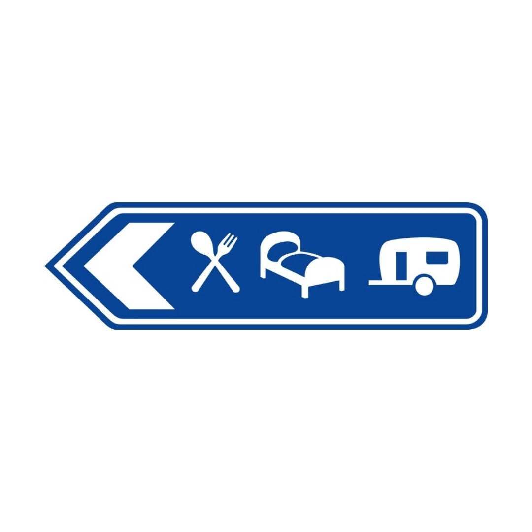 Food Lodging and Caravan Service Sign Pointing Left