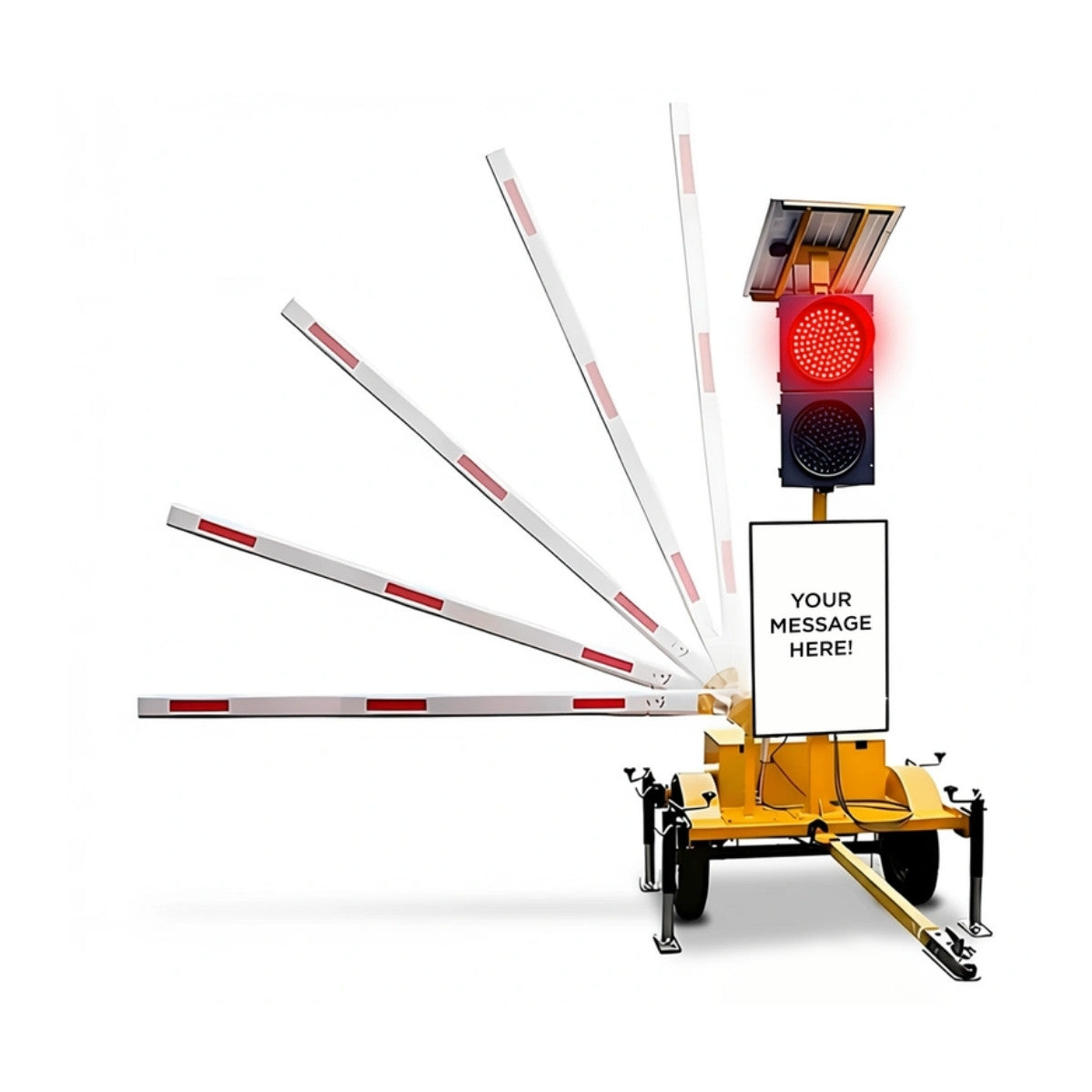 Mobile Solar Traffic Light Trailer w/ Flagging Barrier Gate