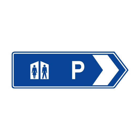 Toilets and Parking Service Sign Pointing Right