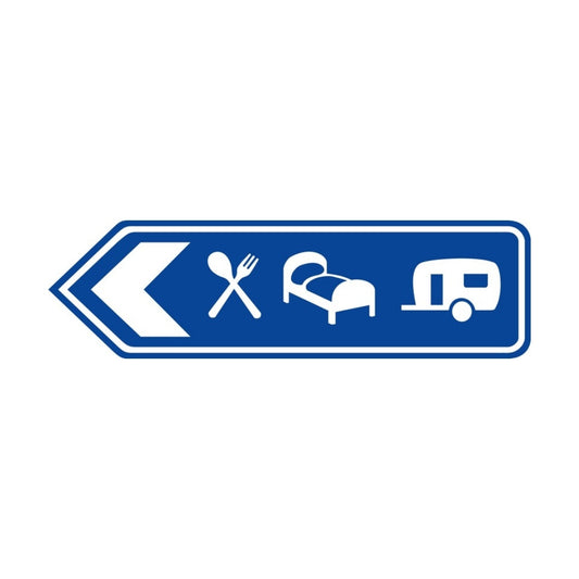 Food Lodging and Caravan Service Sign Pointing Left